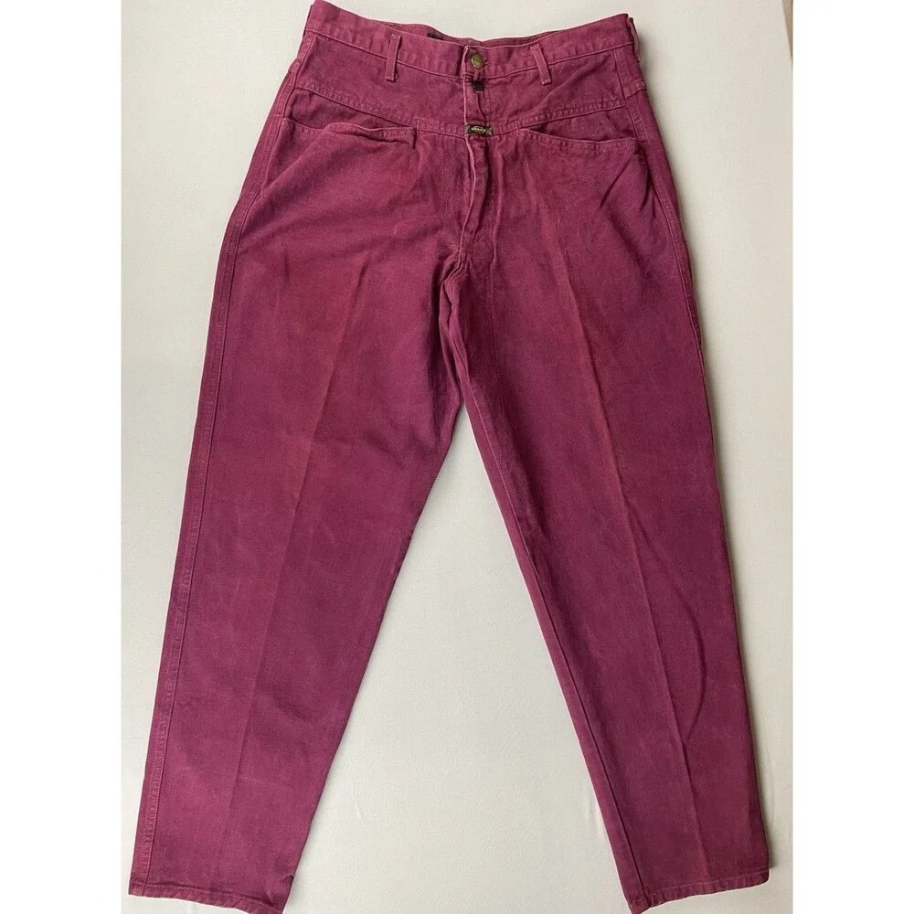 Marithe Francois Girbaud Jeans Women's 33 Burgundy Denim Tapered Leg Made In USA